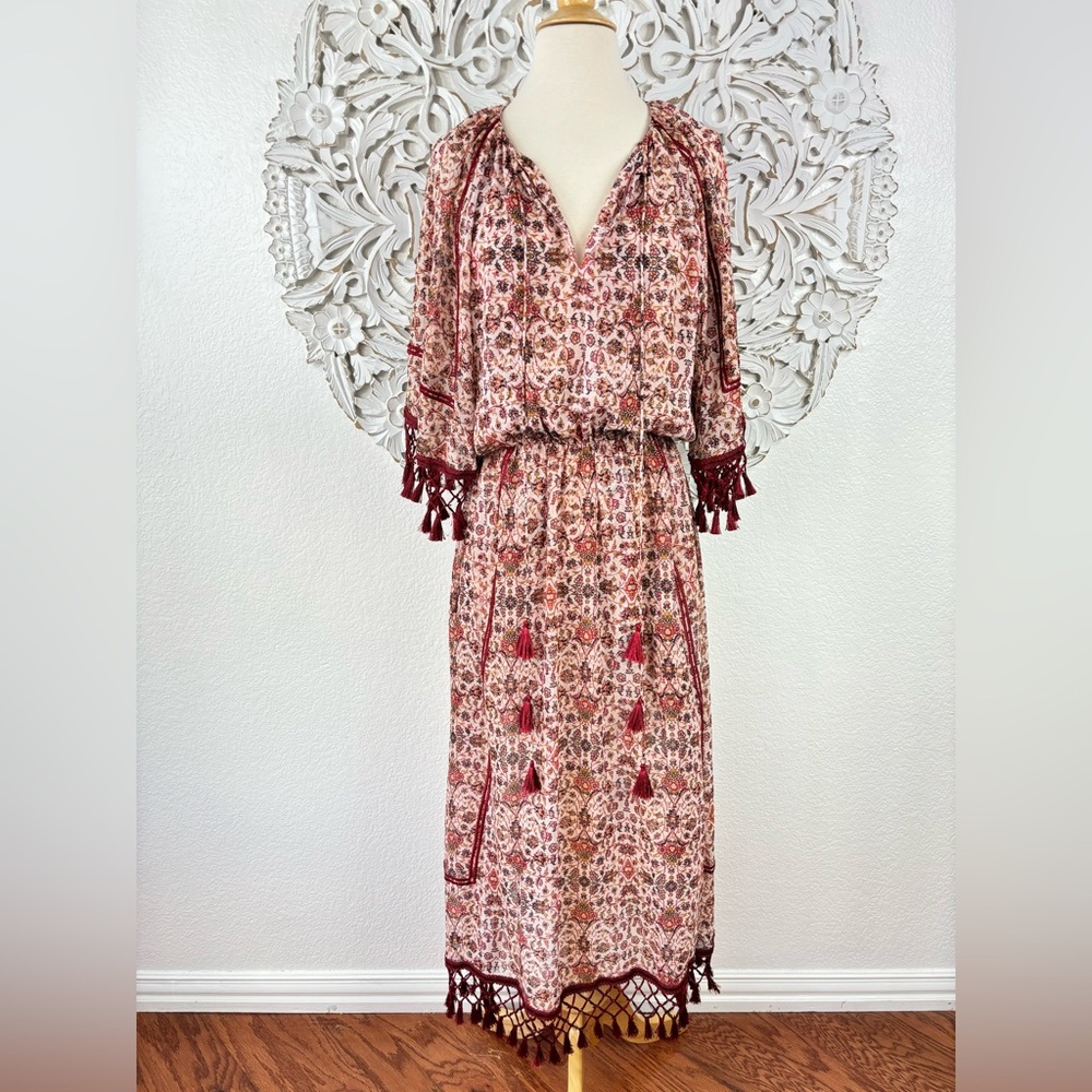 {Sachin & Babi} Lynley Boho Peasant Tassel Maxi Dress, Size S
